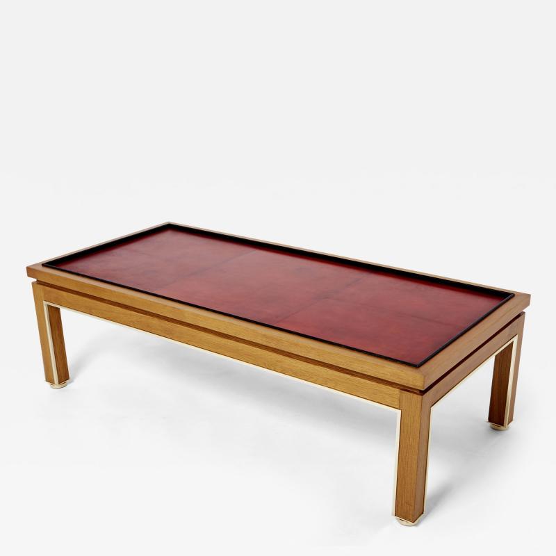 Alberto Pinto Dupr Lafon style oak brass leather coffee table Alberto Pinto 1990