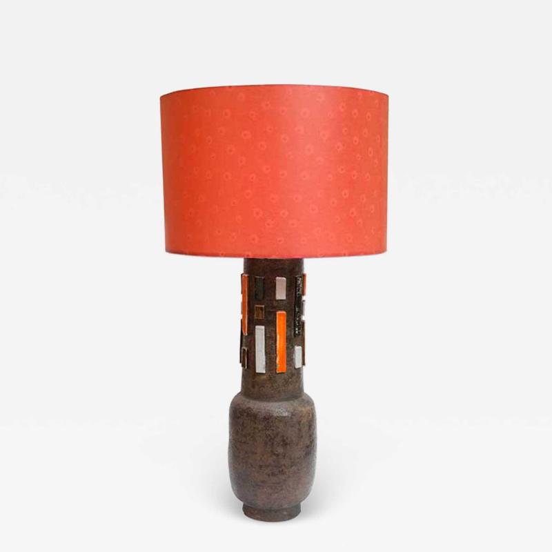 Aldo Londi 1950S TERRA ORANGE AND WHITE STUDIO CERAMIC LAMP BY ALDO LONDI