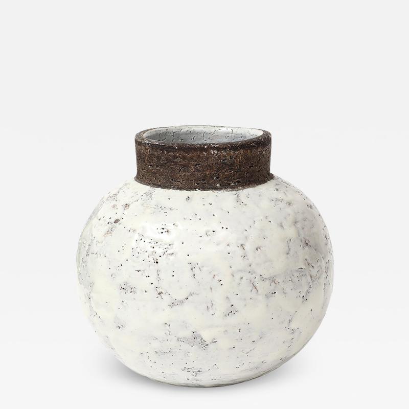 Aldo Londi Aldo Londi Bitossi Ball Vase Ceramic White Brown Signed