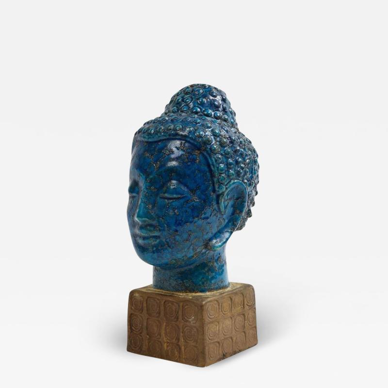 Aldo Londi Aldo Londi Bitossi Buddha Bust Ceramic Blue Gold Rosenthal Netter Signed