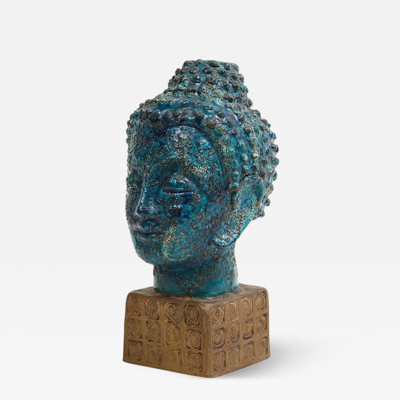 Aldo Londi Aldo Londi Bitossi Buddha Bust Ceramic Blue Gold Rosenthal Netter Signed