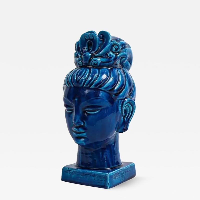 Aldo Londi Aldo Londi Bitossi Kwan Yin Ceramic Blue Buddha Bust