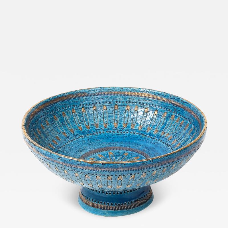 Aldo Londi Aldo Londi Bitossi Safety Pin Bowl Ceramic Blue Gold Signed