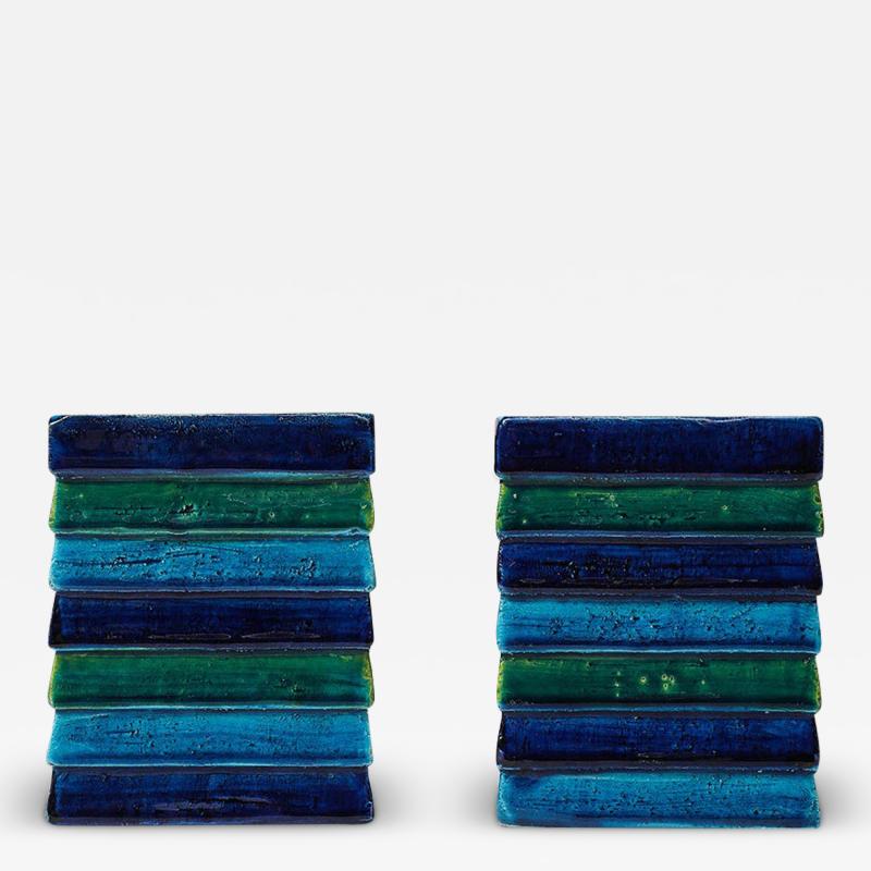 Aldo Londi Aldo Londi Bitossi for Raymor Cordova Bookends Ceramic Blue Green Signed
