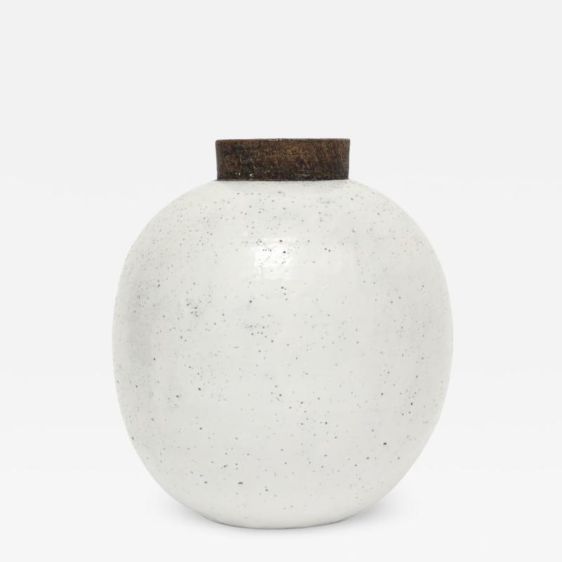 Aldo Londi Aldo Londi Raymor Bitossi Ball Vase Ceramic White Brown Signed Italy 1960s