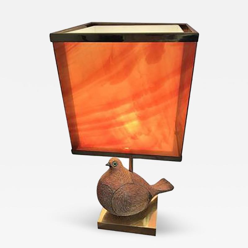 Aldo Londi Amazing Italian Modernist Ceramic Partridge with Tortoise Shell Lucite Shade