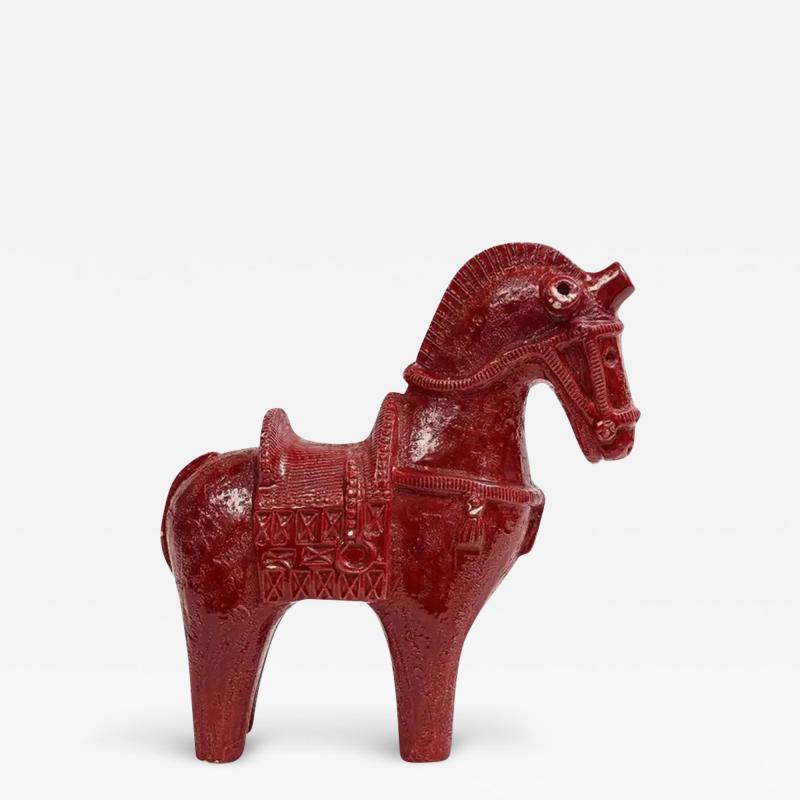 Aldo Londi Large Aldo Londi Bitossi Horse Ceramic Red Signed