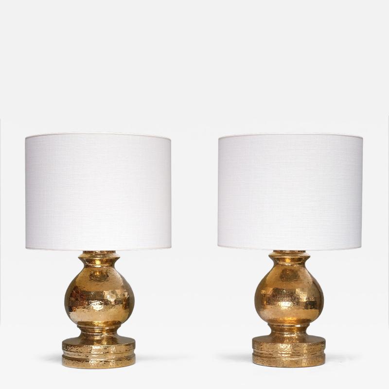 Aldo Londi Large Pair of Aldo Londi Gold Glazed Ceramic Table Lamps Luxus Vittsj 1970s