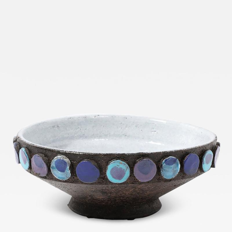 Aldo Londi Mid Century Burnt Umber Multicolor Blue Ceramic Bowl by Aldo Londi for Vistosi