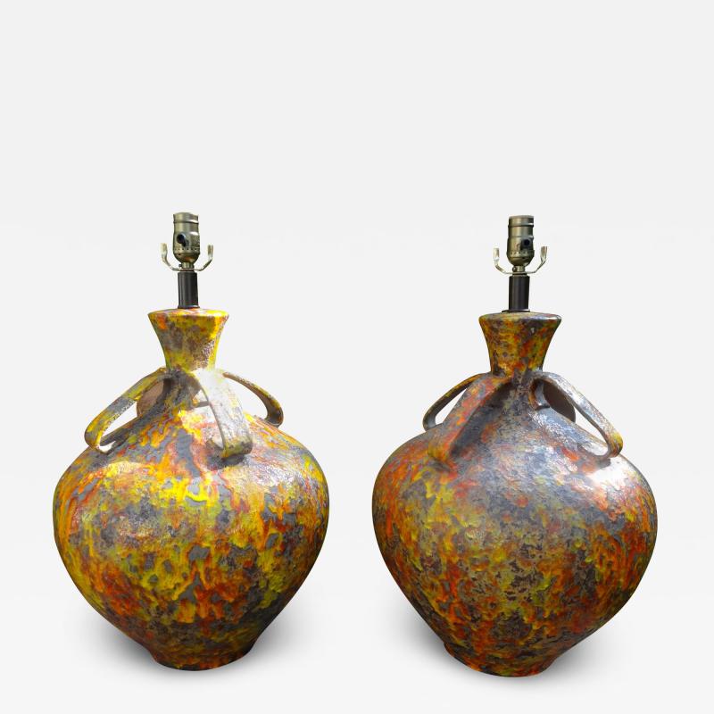 Aldo Londi Pair of Hollywood Regency Glazed Ceramic Lamps