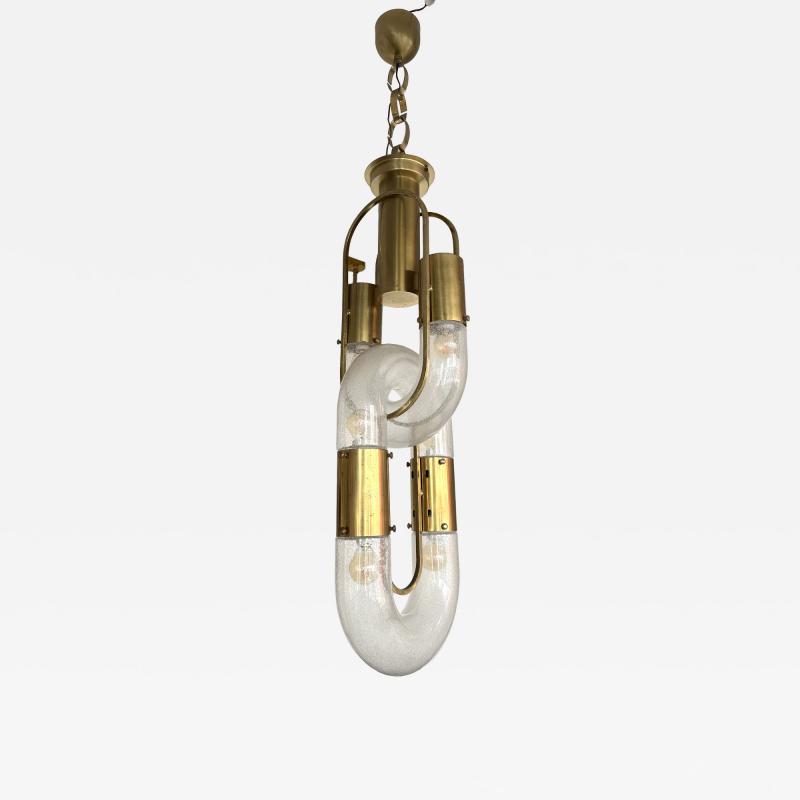 Aldo Nason Brass Chain Pendant Murano Glass by Aldo Nason for Mazzega Italy 1970s