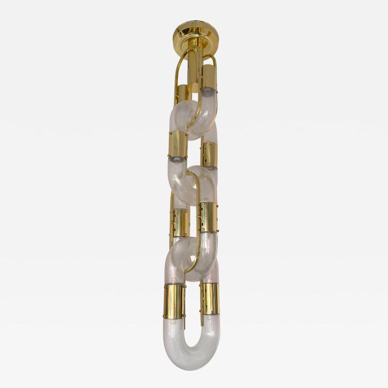 Aldo Nason Brass Chandelier Chain Murano Glass by Aldo Nason for Mazzega Italy 1970s