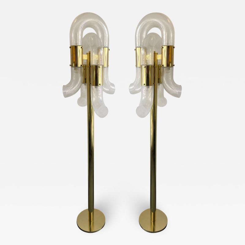 Aldo Nason Brass Floor Lamp Murano Glass by Aldo Nason for Mazzega Italy 1970s