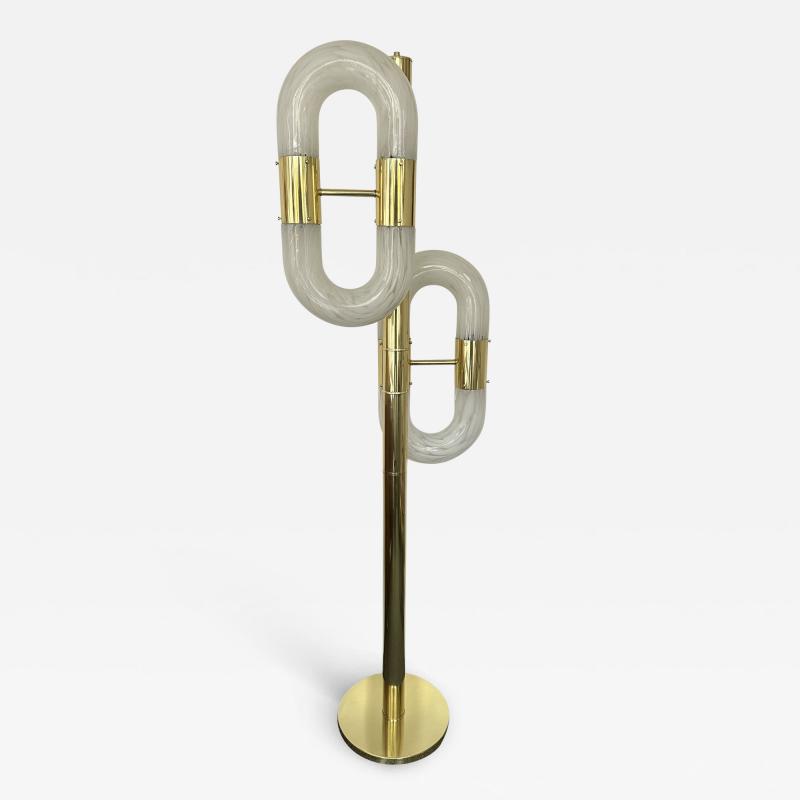 Aldo Nason Brass Floor Lamp Murano Glass by Aldo Nason for Mazzega Italy 1970s