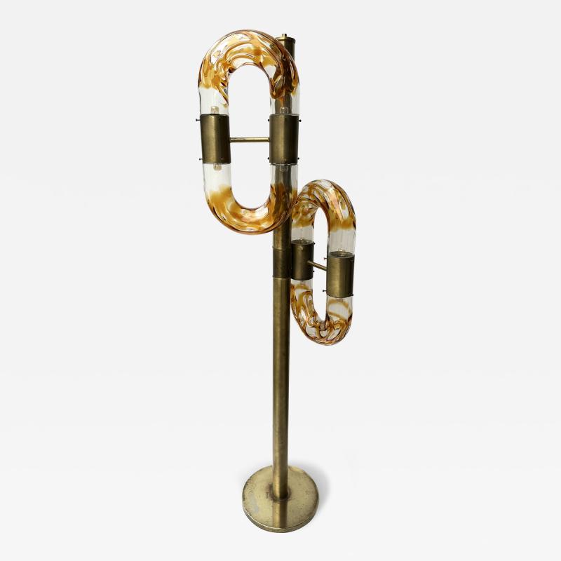 Aldo Nason Brass Floor Lamp Murano Glass by Aldo Nason for Mazzega Italy 1970s