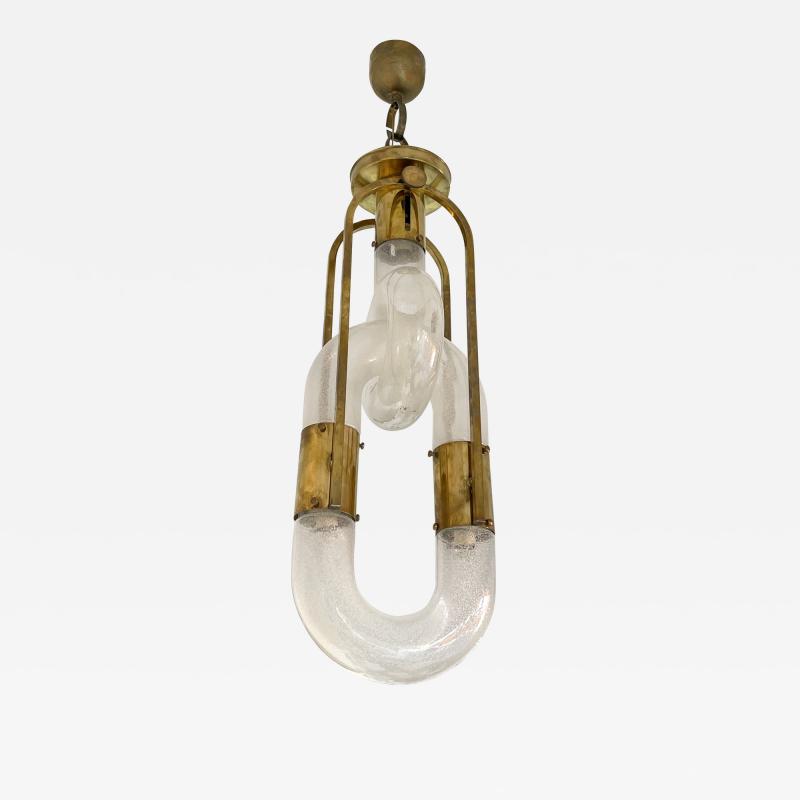 Aldo Nason Brass Pendant Light Murano Glass by Aldo Nason for Mazzega Italy 1970s