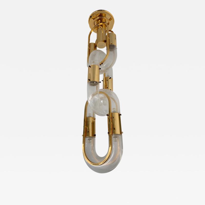 Aldo Nason Chandelier Brass Chain Murano Glass by Aldo Nason for Mazzega Italy 1970s