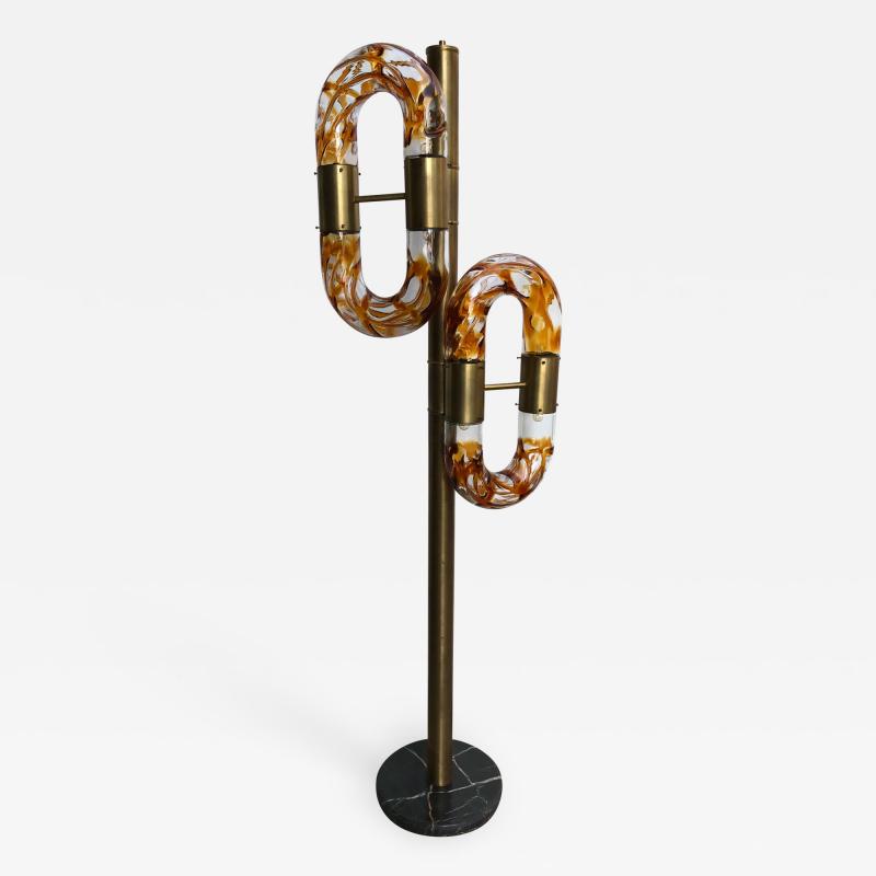 Aldo Nason Floor Lamp Brass Murano Glass by Aldo Nason for Mazzega Italy 1970s