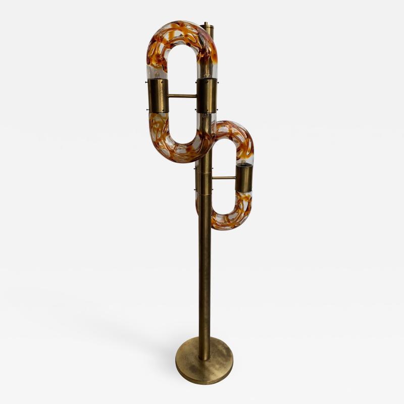 Aldo Nason Floor Lamp Brass Murano Glass by Aldo Nason for Mazzega Italy 1970s