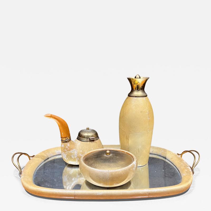 Aldo Tura 1950s Aldo Tura Lacquered Goatskin Brass Barware Set