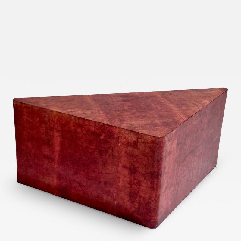 Aldo Tura Aldo Tura Red Lacquered Triangular Goatskin Coffee Table Italy 1960