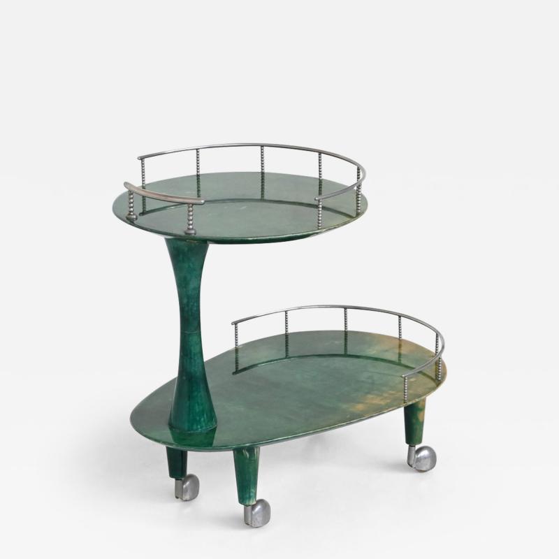 Aldo Tura Aldo Tura bar cart trolley in green goatskin Italy 1950