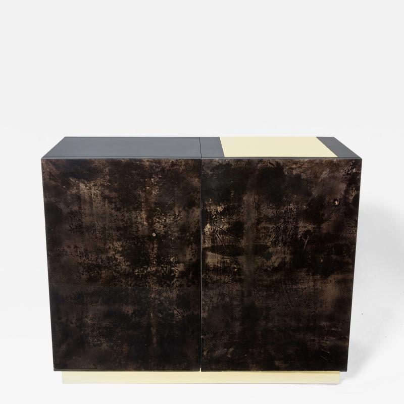 Aldo Tura Aldo Tura brown goatskin parchment brass cabinet bar 1960s