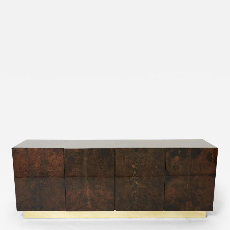 Aldo Tura Aldo Tura brown goatskin parchment brass sideboard 1960s