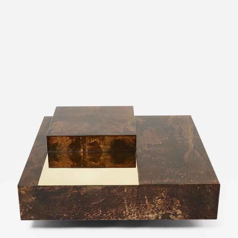 Aldo Tura Aldo Tura goatskin parchment brass bar coffee table 1960