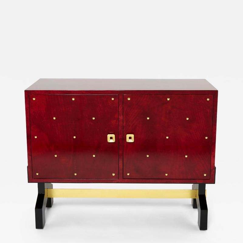 Aldo Tura Aldo Tura red goatskin parchment brass cabinet bar 1960s