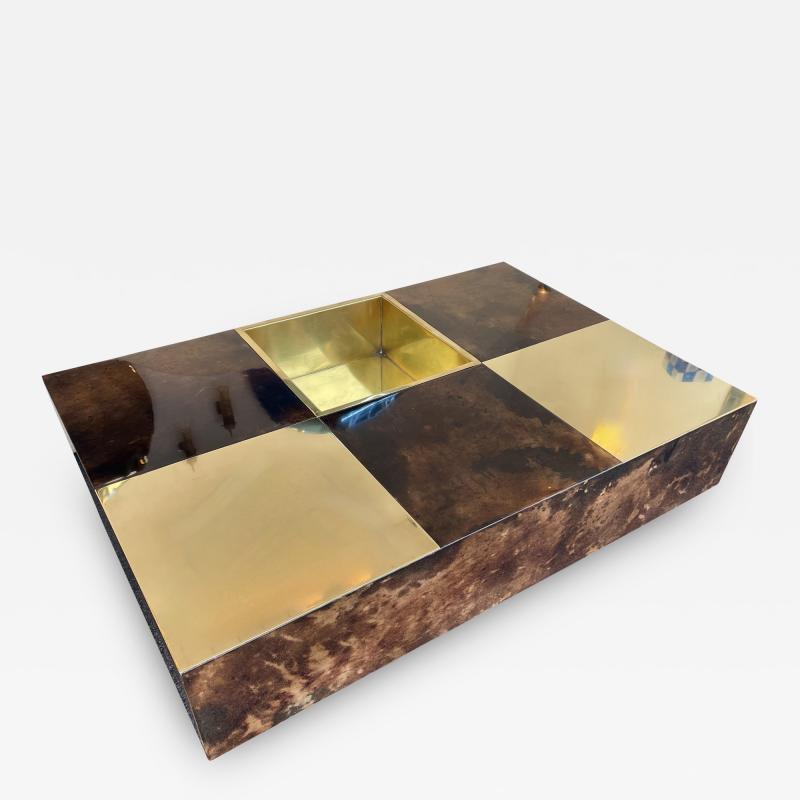 Aldo Tura Coffee Table Bar Lacquered Goatskin and Brass by Aldo Tura Italy 1970s