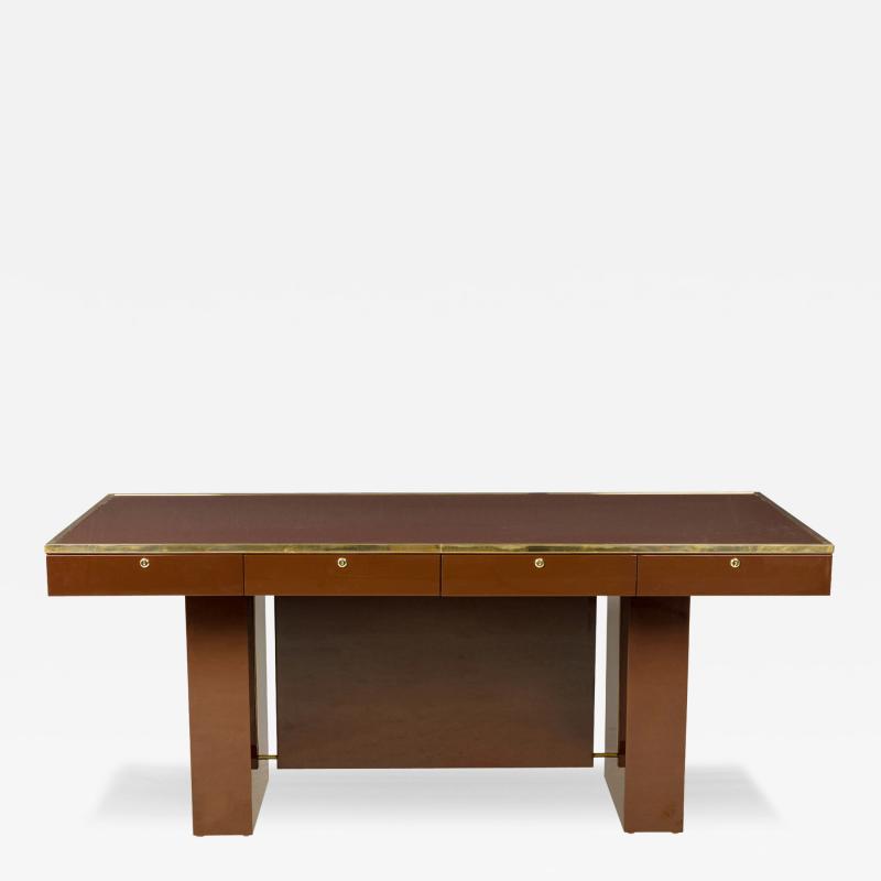 Aldo Tura Contemporary American Brown Lacquered Wooden Desk