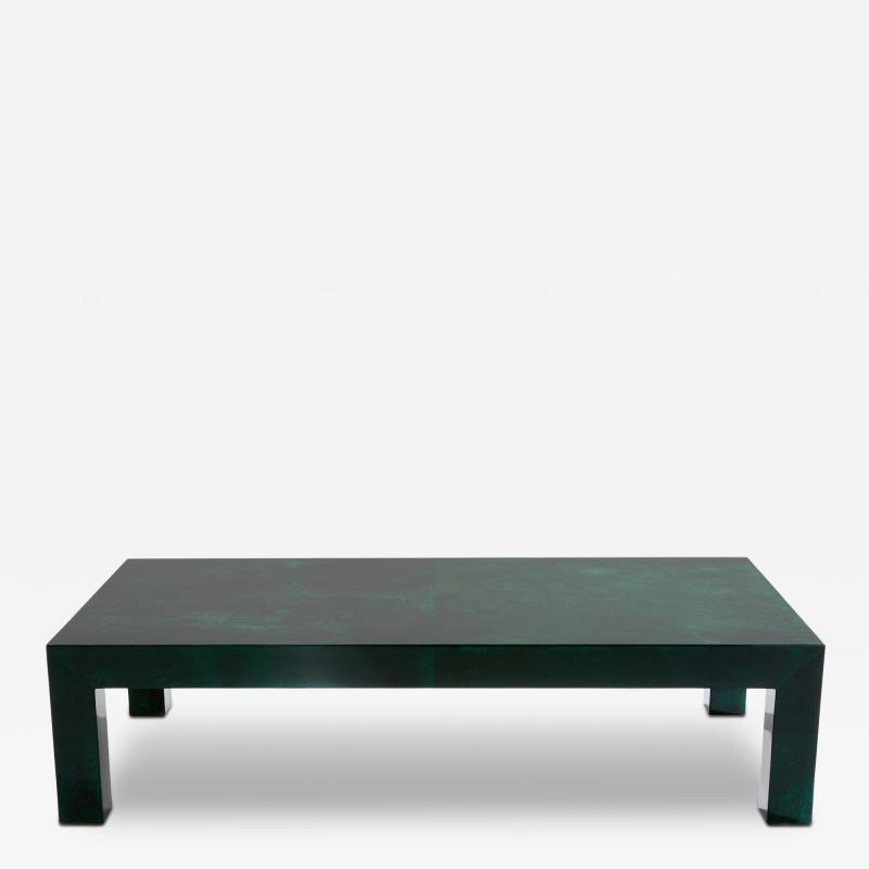 Aldo Tura Forest green goatskin parchment coffee table by Aldo Tura 1960s