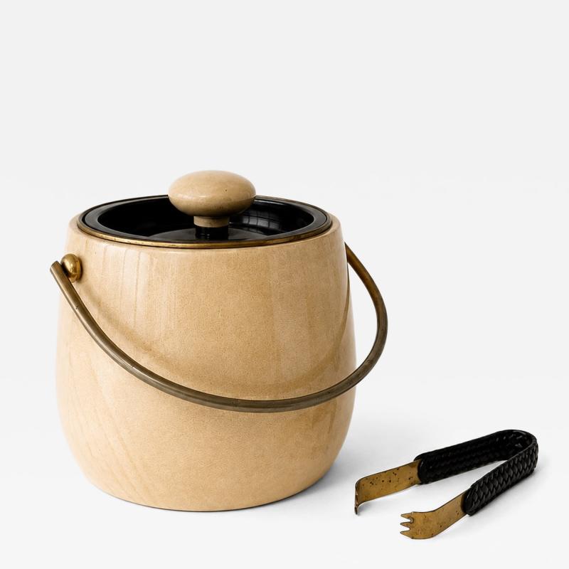 Aldo Tura Goatsking Ice Bucket and Tongs Italy 
