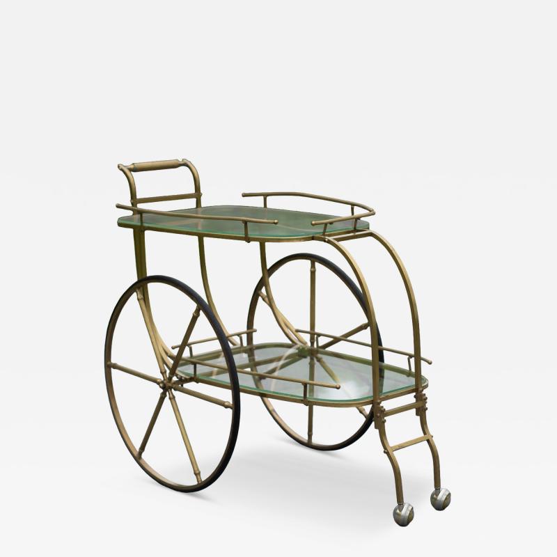 Aldo Tura Italian Hollywood Regency Style Brass and Glass Two Tier Bar Cart or Trolley
