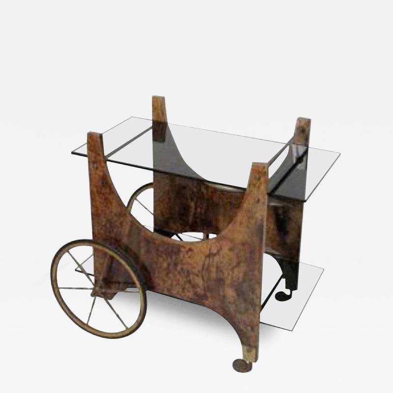 Aldo Tura Italian Lacquered Goatskin Bar Cart by Aldo Tura