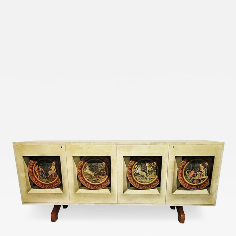 Aldo Tura Italian Modern Parchment Palisander and Trompe Loeil Credenza Aldo Tura