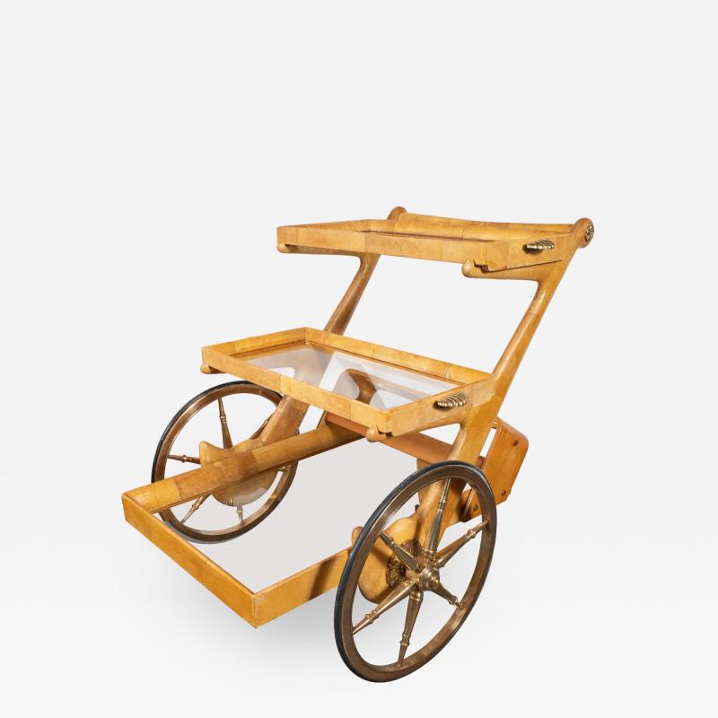 Aldo Tura Mid Century Modern Lacquered Goatskin Brass Bar by Aldo Tura