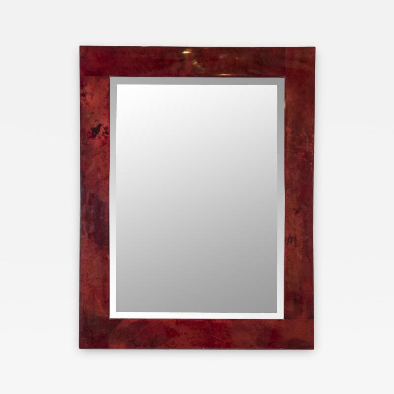 Aldo Tura Rare red Goatskin mirror by Aldo Tura