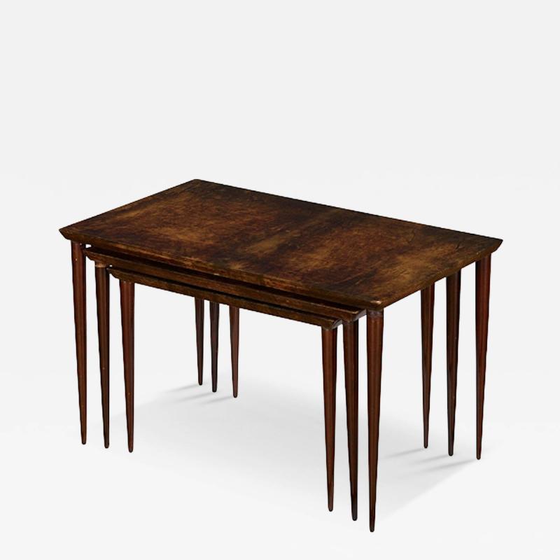 Aldo Tura Set of 3 Lacquered Goatskin Nesting Tables by Aldo Tura