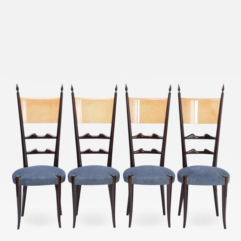 Aldo Tura Set of Four Italian Mid Century Modern High Back Dining Chairs by Aldo Tura