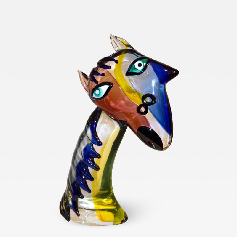 Alessandro Barbaro 2018 Italian Picasso Style Yellow Blue Crystal Murano Glass Modernist Sculpture