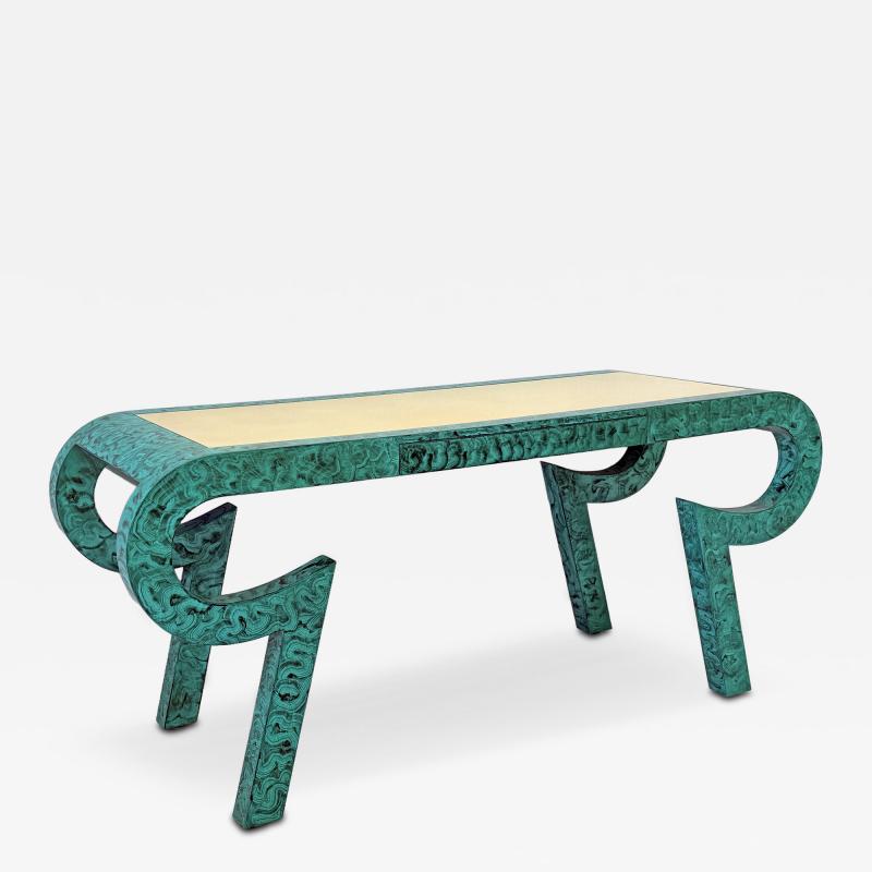 Alessandro Gabrielli Gambalogna Hand Painted Faux Malachite Console Desk Alessandro Baker 1980s
