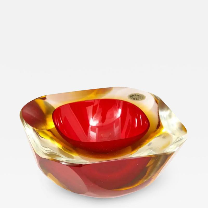 Alessandro Mandruzzato Alessandro Mandruzzato Murano Glass Ashtray Bowl Sommerso Faceted Red Signed