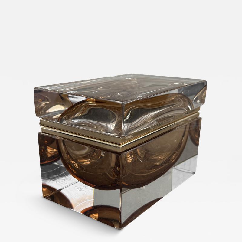 Alessandro Mandruzzato Hand Blown Murano Glass Box in Honey with 24Karat Gold Trim