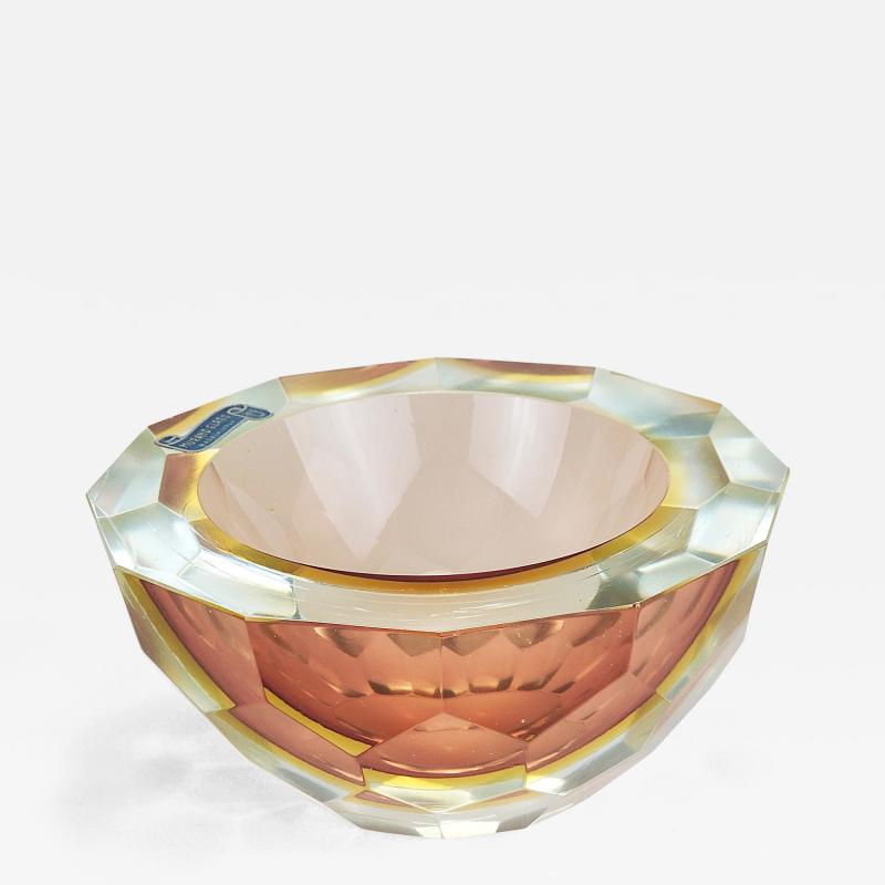 Alessandro Mandruzzato Mandruzzato Sommerso Faceted Caviar Murano Glass Diamond Bowl Italy 1960s