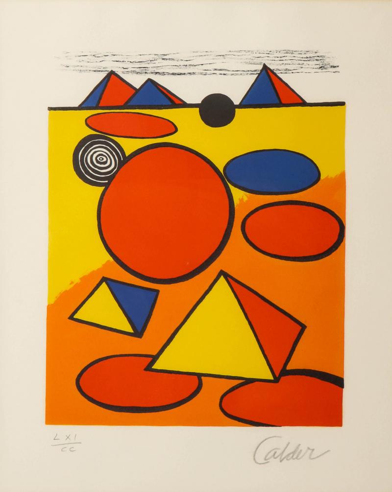 Alexander Calder Red and Yellow Geometric Lithograph Print by Alexander Calder signed