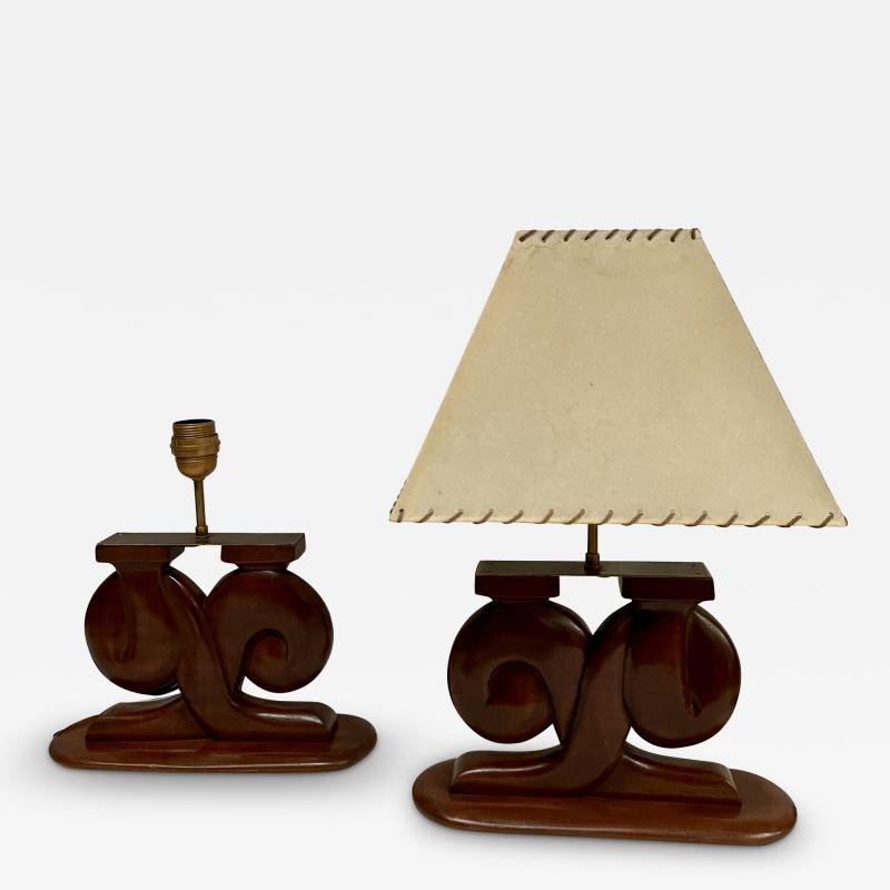 Alexandre Noll 1950s Pair of Sculptural mahogany table lamps in the style of Alexandre Noll