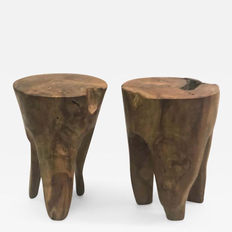 Alexandre Noll Pair of Brutalist Hand Carved Stools or Side Tables Style of Alexandre Noll