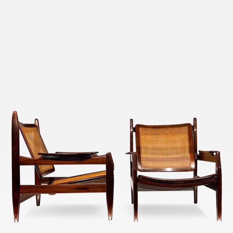 Alexandre Rapoport Pair of Armchairs in Hardwood and Cane by Alexandre Rapoport c 1960s